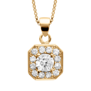 COLLIER VERMEIL PENDENTIF CARRÉ OXYDES SERTIS BLANCS PIERRE CENTRALE SYNTHETIQUE BLANCHES 42+3CM