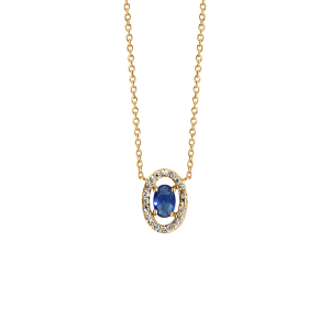 COLLIER VERMEIL FORME OVALE VERRE BLEU FONCE ENTOURAGE OXYDES BLANCS SERTIS 40+4CM