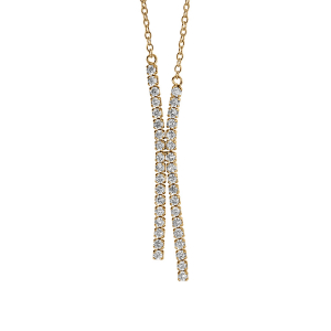 COLLIER VERMEIL 2 TIGES PENDANTES OXYDES BLANCS SERTIS 46CM
