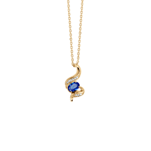 COLLIER VERMEIL PENDENTIF PIERRE BLEU SYNTHETIQUE ET OXYDES BLANCS SERTIS 40+4CM