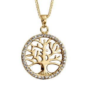 COLLIER VERMEIL ARBRE DE VIE OXYDES BLANCS SERTIS 42+3CM