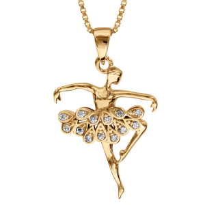 COLLIER VERMEIL PENDENTIF DANSEUSE OXYDES BLANCS SERTIS 42+3CM