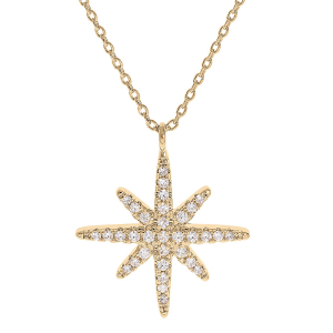 COLLIER VERMEIL PENDENTIF ETOILE OXYDES BLANCS SERTIS 40+4CM