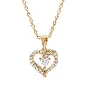 COLLIER VERMEIL PENDENTIF COEUR OXYDES BLANCS 42+3CM