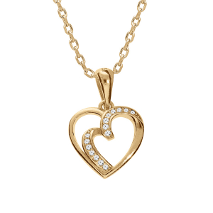 COLLIER VERMEIL PENDENTIF COEUR OXYDES BLANCS 42+3CM