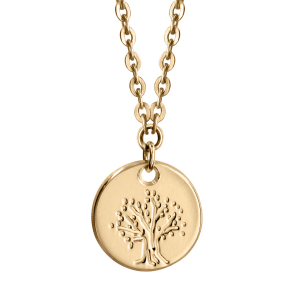 COLLIER VERMEIL PETIT GALET 11MM ARBRE DE VIE 35+5CM