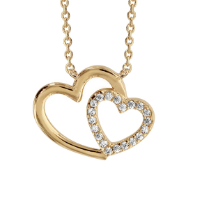 COLLIER VERMEIL DOUBLE COEUR CROISE OXYDES BLANCS 40+4CM