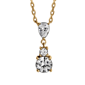 COLLIER VERMEIL PENDANT 3 OXYDES BLANCS SERTIS 42+4CM