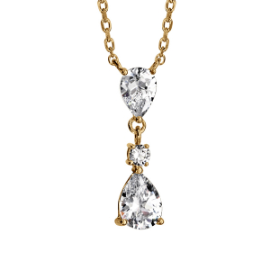 COLLIER VERMEIL PENDANT 3 OXYDES BLANCS SERTIS 2 FORME GOUTTE 42+4CM