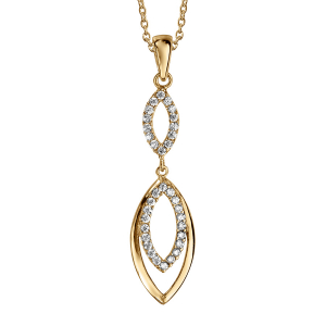 COLLIER VERMEIL PENDENTIF 2 MOTIFS OVALES OXYDES BLANCS SERTIS 40+5CM