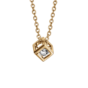 COLLIER VERMEIL PENDENTIF CUBE OXYDE BLANC 40+4CM