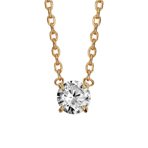 COLLIER SOLITAIRE VERMEIL OXYDE BLANC 5MM SERTI 4 GRIFFES 38+4CM
