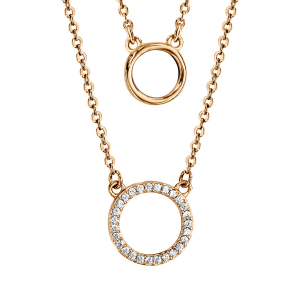 COLLIER VERMEIL DOUBLE CHAINE 2 CERCLES DONT 1 AVEC OXYDES BLANCS SERTIS 42+3CM
