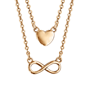 COLLIER VERMEIL DOUBLE CHAINE COEUR ET INFINI  42+3CM