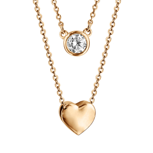COLLIER VERMEIL DOUBLE CHAINE COEUR LISSE ET OXYDE BLANC SERTI CLOS 42+3CM