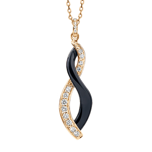 COLLIER VERMEIL PENDENTIF 2 RUBANS 1 CERAMIQUE NOIRE ET L'AUTRE OXYDES BLANC SERTI 42+3CM