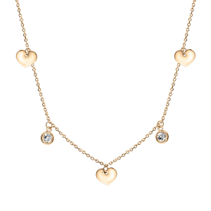 COLLIER VERMEIL PAMPILLE 3 COEURS ET 2 OXYDES BLANCS SERTIS CLOS 42+3CM