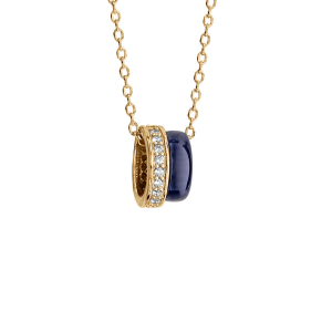 COLLIER VERMEIL DOUBLE ANNEAU 1 CERAMIQUE BLEU MARINE 1 OXYDES BLANCS SERTIS 40+5CM