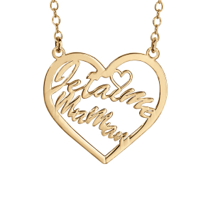 COLLIER VERMEIL COEUR EVIDE DECOUPE JE T'AIME MAMAN 40+5cm