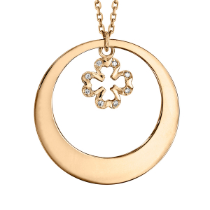 COLLIER VERMEIL CERCLE AVEC MOTIF TREFLE OXYDES BLANCS SERTIS 42+3CM