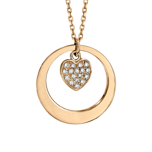 COLLIER VERMEIL PETIT CERCLE AVEC MOTIF COEUR OXYDES BLANCS SERTIS 40+5CM