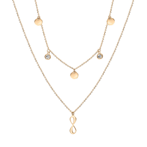 COLLIER VERMEIL DOUBLE CHAINE PASTILLES LISSES ET OXYDES BLANCS SERTIS CLOS L'AUTRE AVEC INFINI 41+3CM
