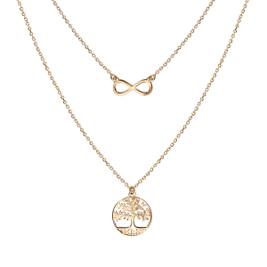 COLLIER VERMEIL DOUBLE CHAINE INFINI ET ARBRE DE VIE 41+3CM