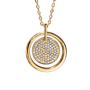 COLLIER VERMEIL PENDENTIF CERCLE RONDELLE OXYDES BLANCS SERTIS 42+3CM