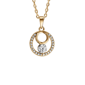 COLLIER VERMEIL PENDENTIF ROND OXYDES BLANCS SERTIS ET 1 OXYDE BLANC SERTI CLOS  42+3CM