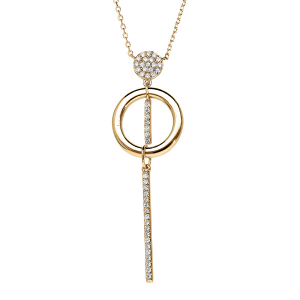 COLLIER VERMEIL PENDENTIF CERCLE OXYDES BLANCS SERTIS ET BAGUETTE PENDANTE 42+3CM