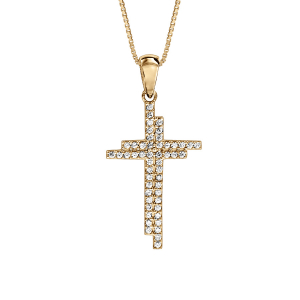 COLLIER VERMEIL PENDENTIF CROIX OXYDES BLANNCS SERTIS 42+3CM