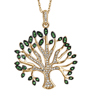 COLLIER VERMEIL MASSIF ARBRE DE VIE OXYDES BLANCS ET VERTS SERTIS 40+5CM