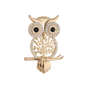 BROCHE VERMEIL HIBOU - CHOUETTE + ARBRE DE VIE ET OXYDES SERTIS BLANCS ET NOIRS
