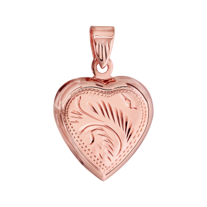 PENDENTIF CASSOLETTE FORME COEUR VERMEIL ROSE MOTIF RECTO VERSO