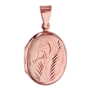 PENDENTIF CASSOLETTE FORME OVALE VERMEIL ROSE MOTIF RECTO VERSO