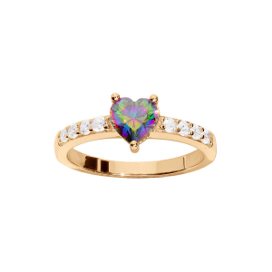 BAGUE VERMEIL DEMI RAIL OXYDES BLANCS SERTIS ET OXYDE CENTRALE COEUR ARC EN CIEL MYSTIQUE