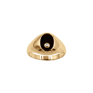 CHEVALIERE VERMEIL PETITE OVALE 10X7 CALCÉDOINE NOIRE AVEC 1 OXYDE BLANC SERTI