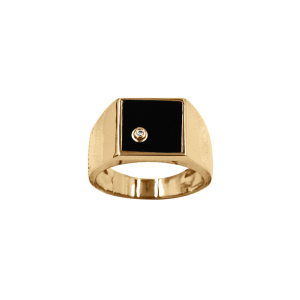 CHEVALIERE VERMEIL CARRÉ 10X10 CALCÉDOINE NOIRE AVEC 1 OXYDE BLANC SERTI