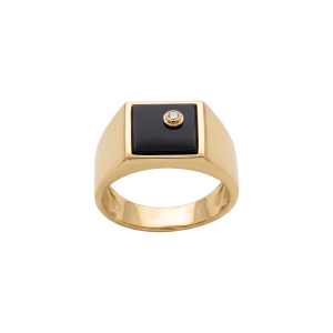 CHEVALIERE VERMEIL CARRÉ 10X10 CALCÉDOINE NOIRE AVEC 1 OXYDE BLANC SERTI