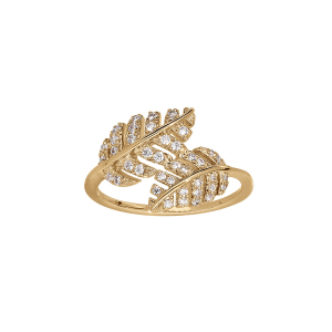 BAGUE VERMEIL FEUILLAGE CROISÉ OXYDES BLANCS SERTIS