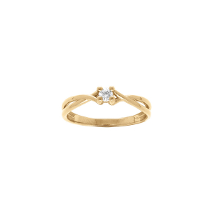 BAGUE VERMEIL PLATINÉ CROISÉE SOLITAIRE OXYDE BLANC SERTI 4 GRIFFES