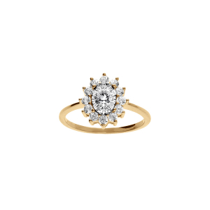 BAGUE VERMEIL PIERRE CENTRALE BLANCHE (11 MM X 9 MM) CONTOUR PIERRES BLANCHES