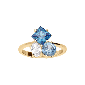 BAGUE VERMEIL 3 OXYDES BLEUS ET BLANC SERTIS
