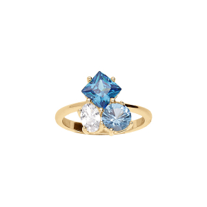 BAGUE VERMEIL 3 OXYDES BLEUS ET BLANC SERTIS