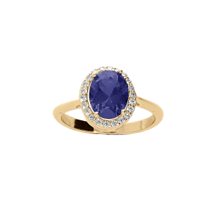 BAGUE VERMEIL PIERRE CENTRALE BLEU SYNTHETIQUE ET CONTOUR OXYDES BLANCS SERTIS