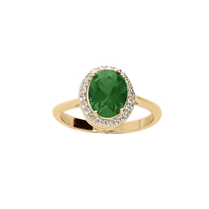 BAGUE VERMEIL PIERRE CENTRALE VERTE SYNTHETIQUE ET CONTOUR OXYDES BLANCS SERTIS