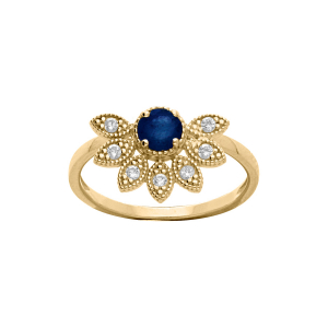 BAGUE VERMEIL DEMI FLEUR SAPHIR VÉRITABLE ET TOPAZES BLANCHES