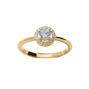 BAGUE VERMEIL TOPAZE BLEU VÉRITABLE ET CONTOUR OXYDES BLANCS SERTIS