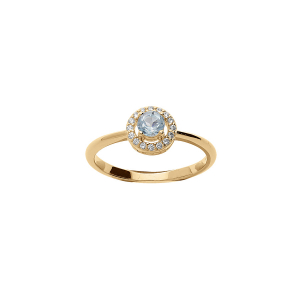 BAGUE VERMEIL TOPAZE BLEU VÉRITABLE ET CONTOUR OXYDES BLANCS SERTIS
