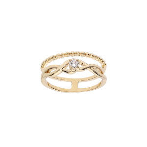BAGUE VERMEIL DOUBLE CROISÉE OXYDES BLANCS SERTIS ET BOULE